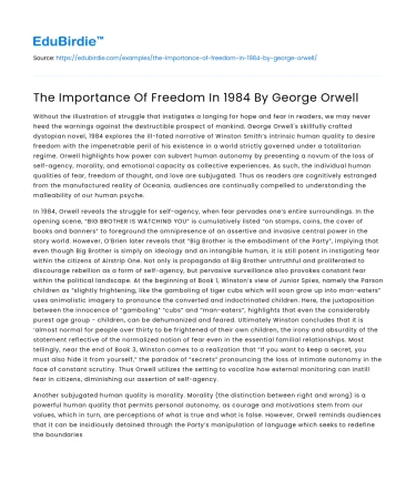 The Importance Of Freedom In 1984 By George Orwell