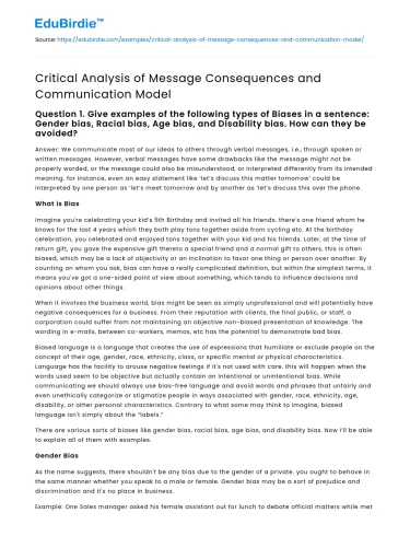 Critical Analysis of Message Consequences and Communication Model